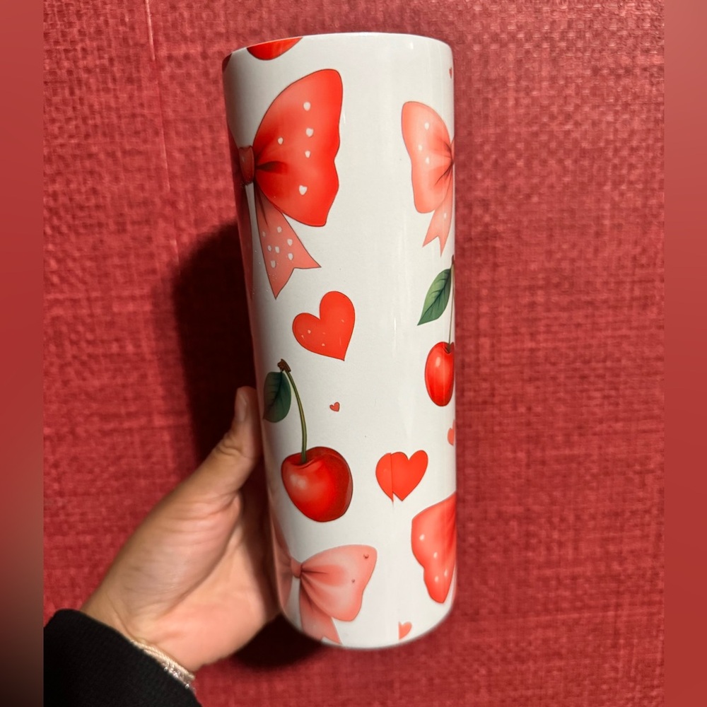 Cherries,‎ hearts and bows tumbler